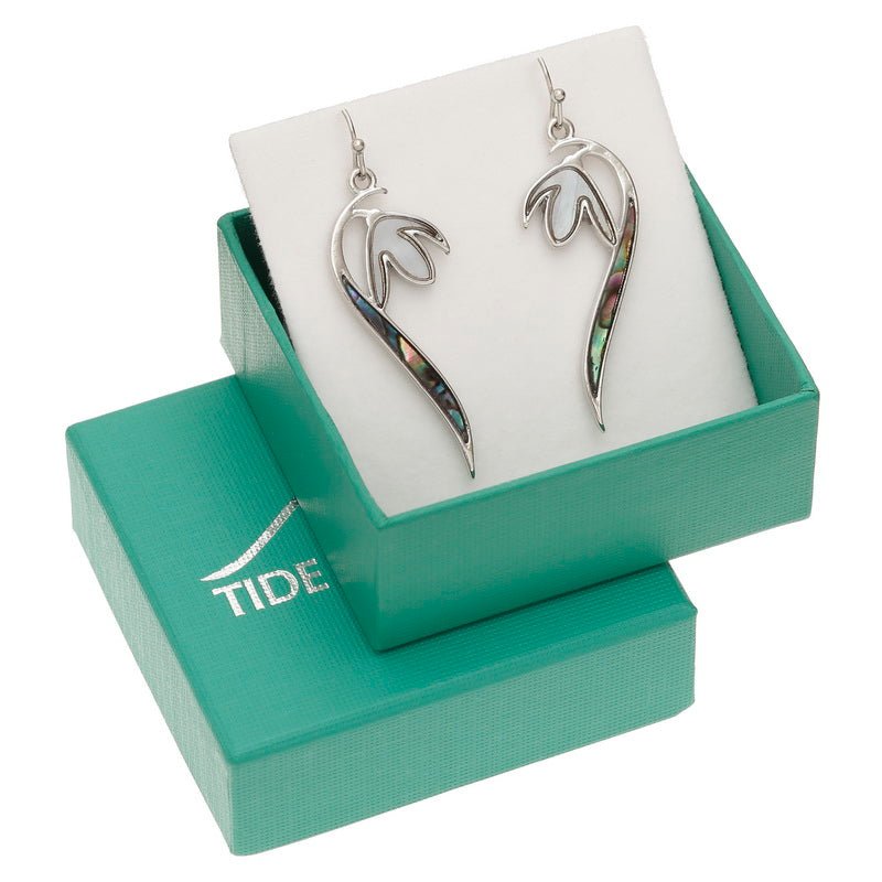 Snowdrop Paua Shell Long Drop Earrings - Tide Jewellery from thetraditionalgiftshop.live