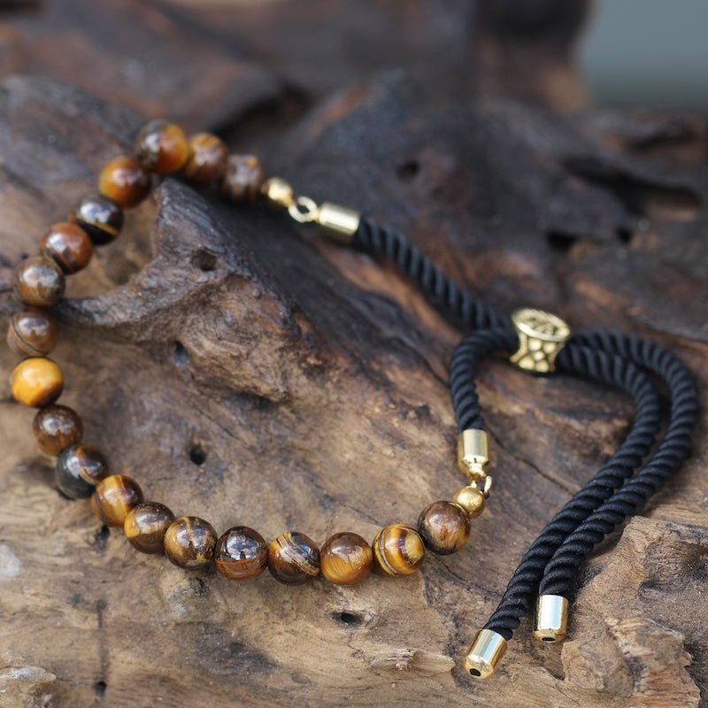 Tiger Eye Adjustable String Bracelet (18K Gold Plated) - Gemstone Bracelets from thetraditionalgiftshop.live