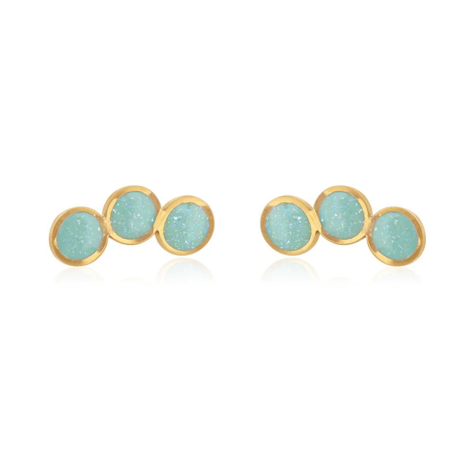 Tri - Circle Mint Climber Stud Earrings (Gold Plated) - Coral & Mint from thetraditionalgiftshop.live
