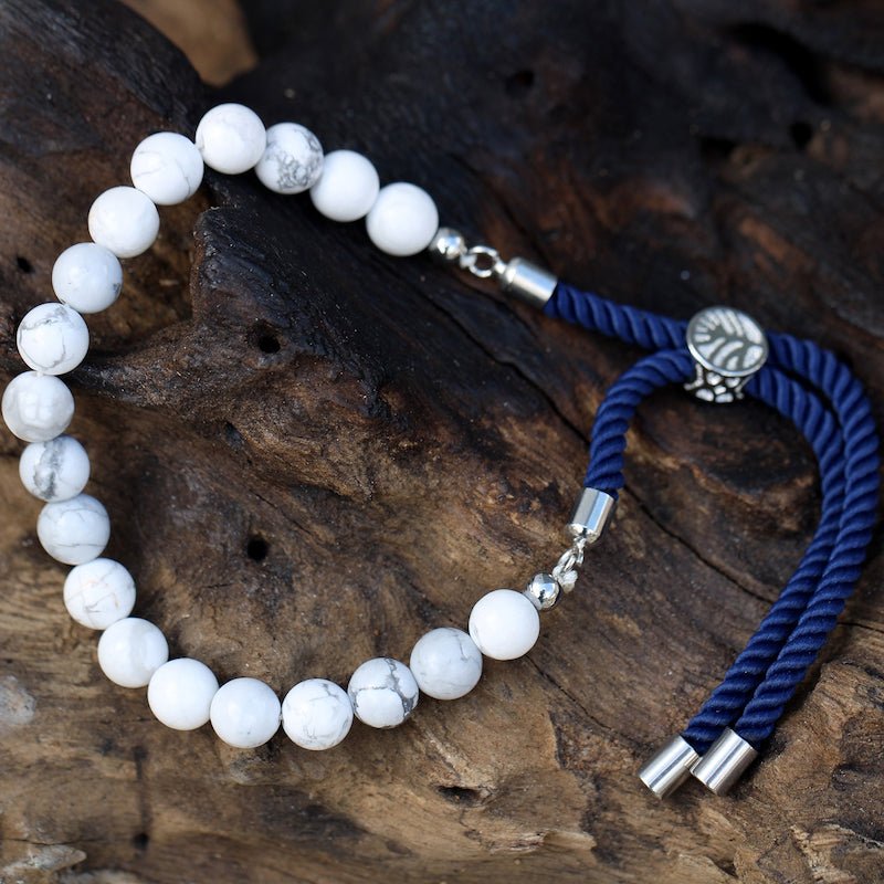 White Howlite Adjustable String Bracelet (925 Silver Plated) - Gemstone Bracelets from thetraditionalgiftshop.live
