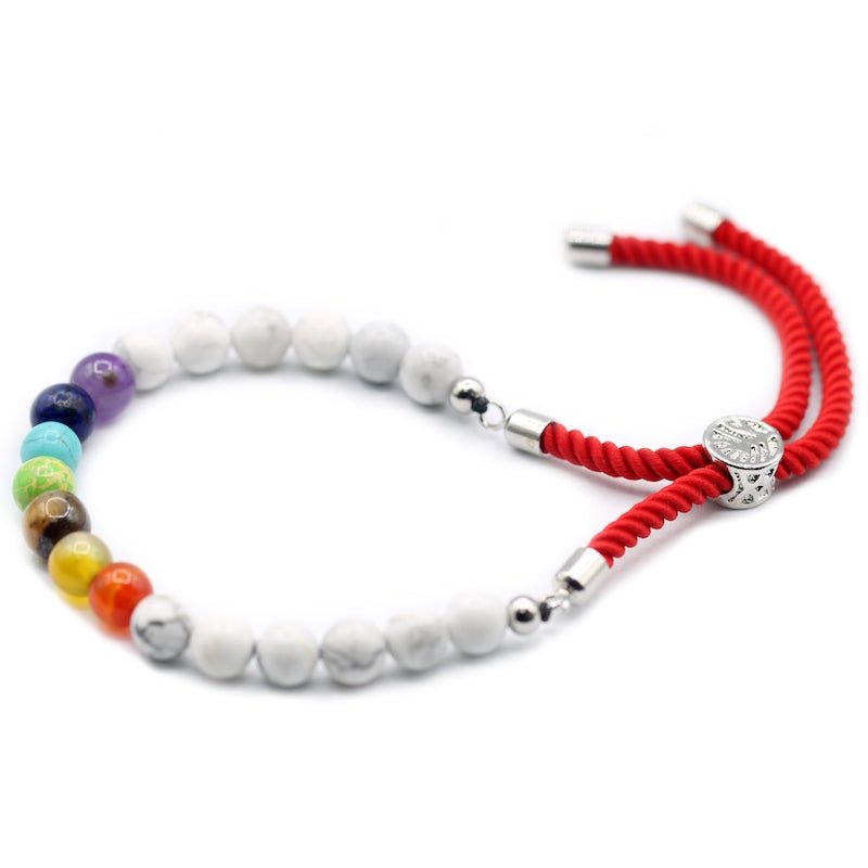 White Howlite Chakra Adjustable String Bracelet (925 Silver Plated) - Gemstone Bracelets from thetraditionalgiftshop.live