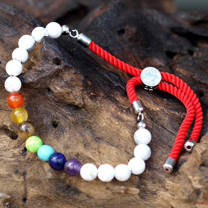 White Howlite Chakra Adjustable String Bracelet (925 Silver Plated) - Gemstone Bracelets from thetraditionalgiftshop.live