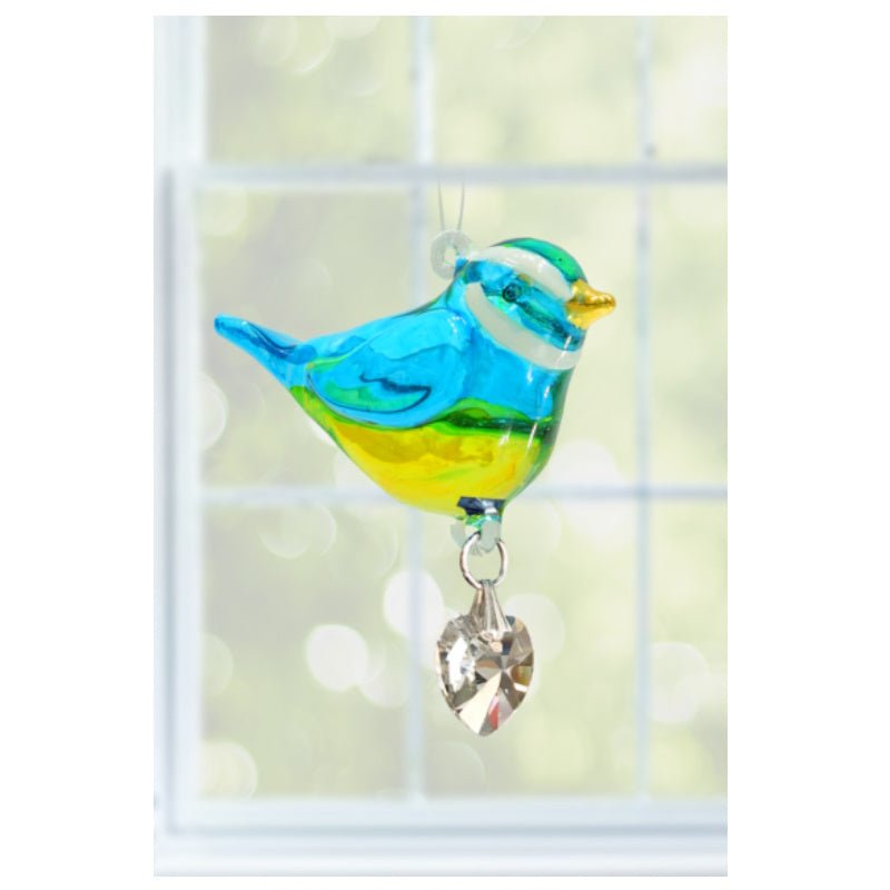 Fantasy Glass Pretty Little Bird - Blue Tit - Wild Things Crystal from thetraditionalgiftshop.live